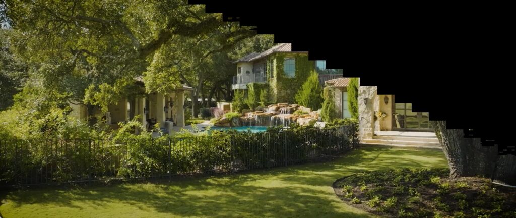 Natural sanctuary luxury pool design with stone waterfall and organic landscaping in Texas
